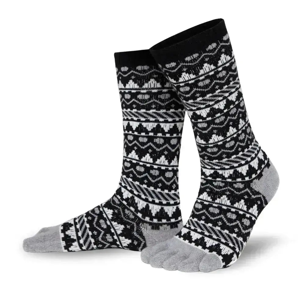 Knitido - Biwa schwarz / weiß - Calcetines Barefoot de dedos de Media Caña Nórdicos para Adultos