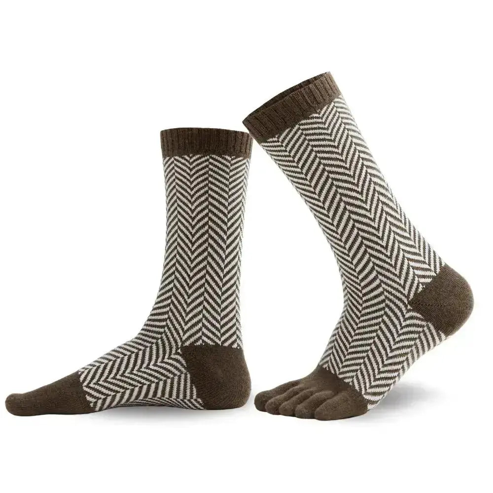 Knitido - Sill kaki / blanc - Chaussettes Nordiques Barefoot Mi-mollet
