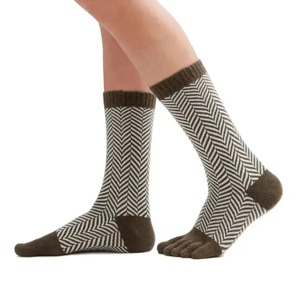 Knitido - Sill khaki / weiß - Calcetines Barefoot de dedos Media Caña Nórdicos para Adultos