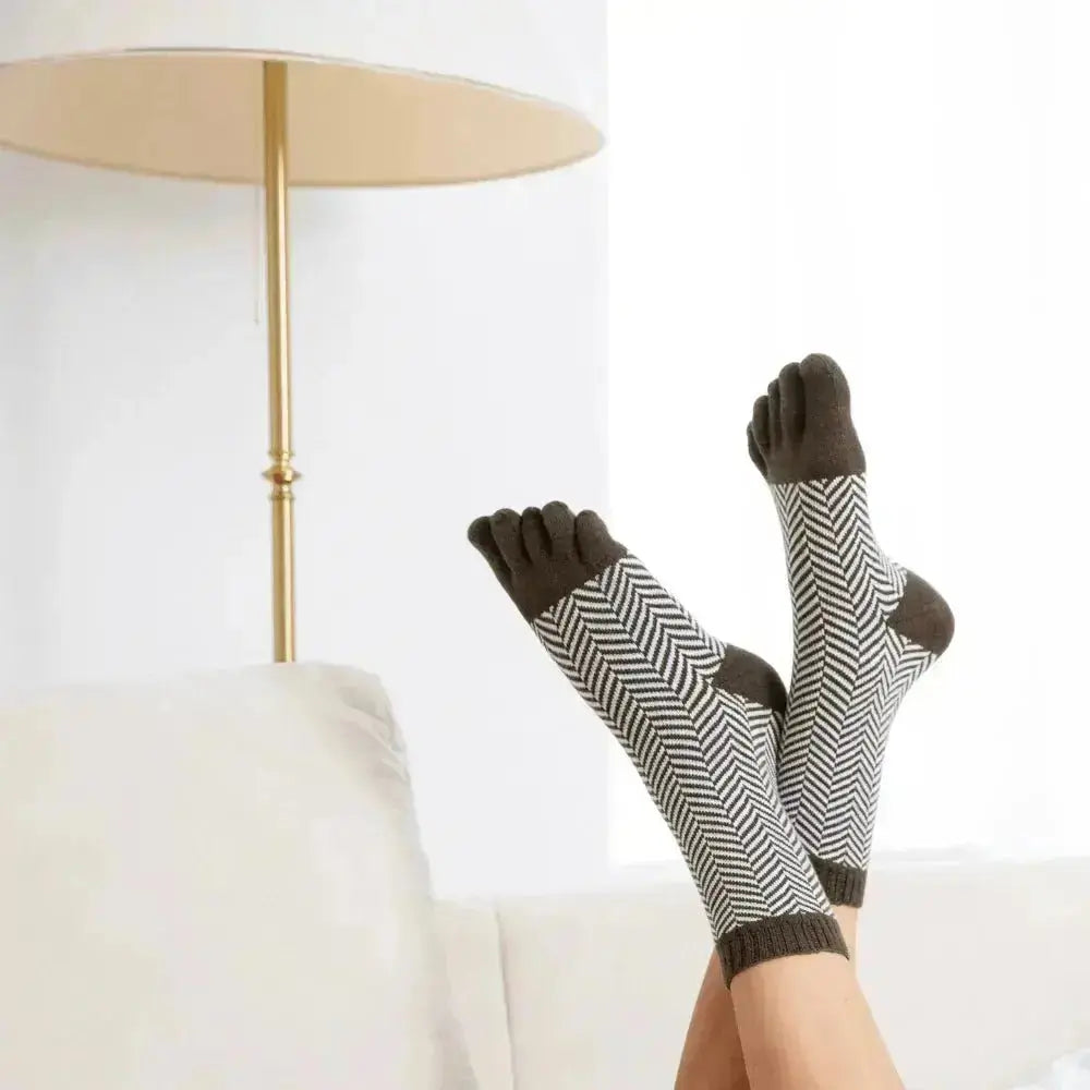 Knitido - Sill kaki / blanc - Chaussettes Nordiques Barefoot Mi-mollet