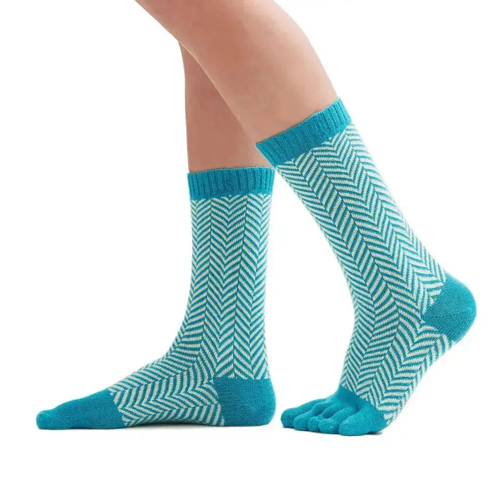 Knitido - Laine turquoise / vert clair - Chaussettes Nordiques Barefoot Mi-mollet