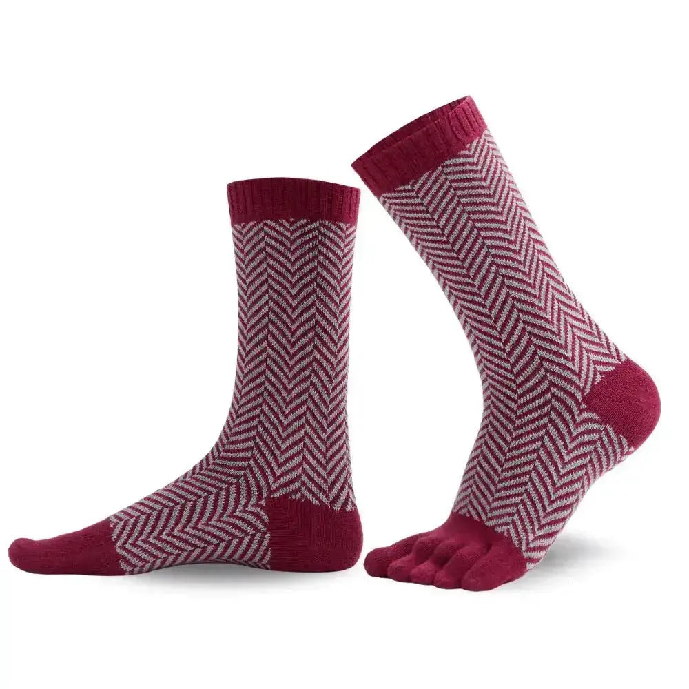 Knitido - Laine bordeaux / gris clair - Chaussettes nordiques barefoot mi-mollet