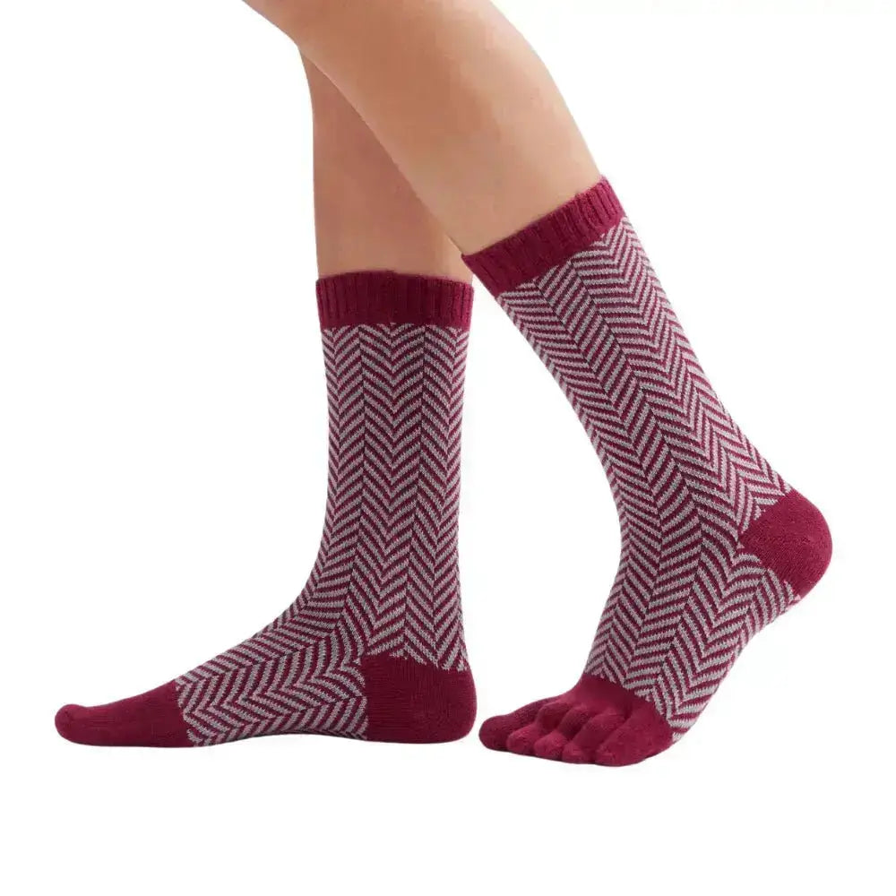 Knitido - Sill weinrot / hellgrau - Calcetines Barefoot de dedos Media Caña Nórdicos para Adultos