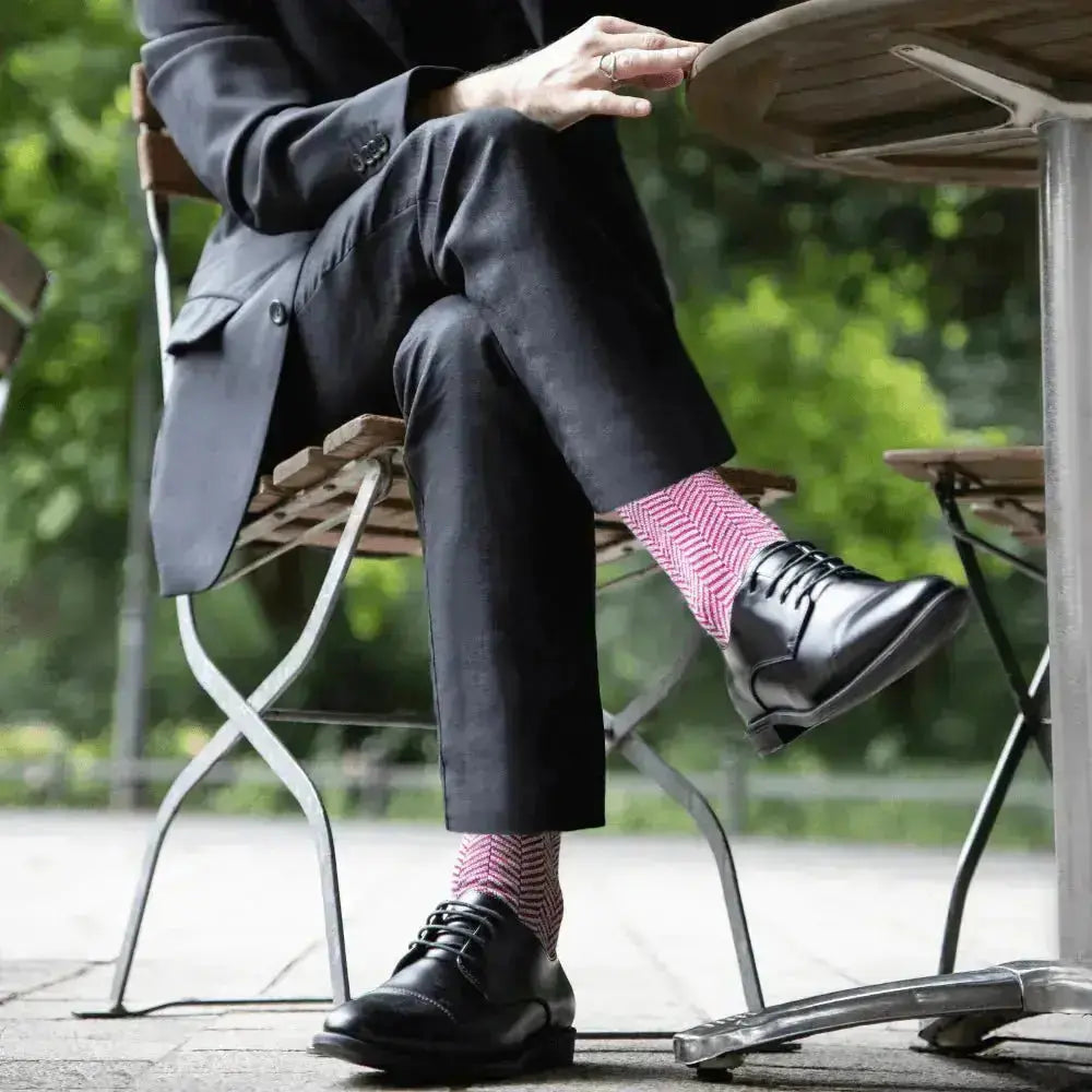 Knitido - Laine bordeaux / gris clair - Chaussettes nordiques barefoot mi-mollet