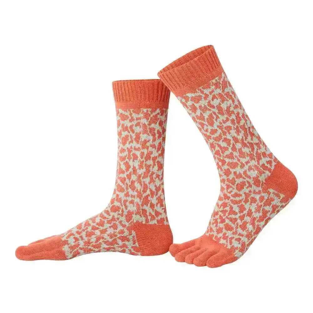 Knitido Trailer Garden Leopard - Calcetines de Dedos Barefoot leopardo Salmón y Gris para adultos