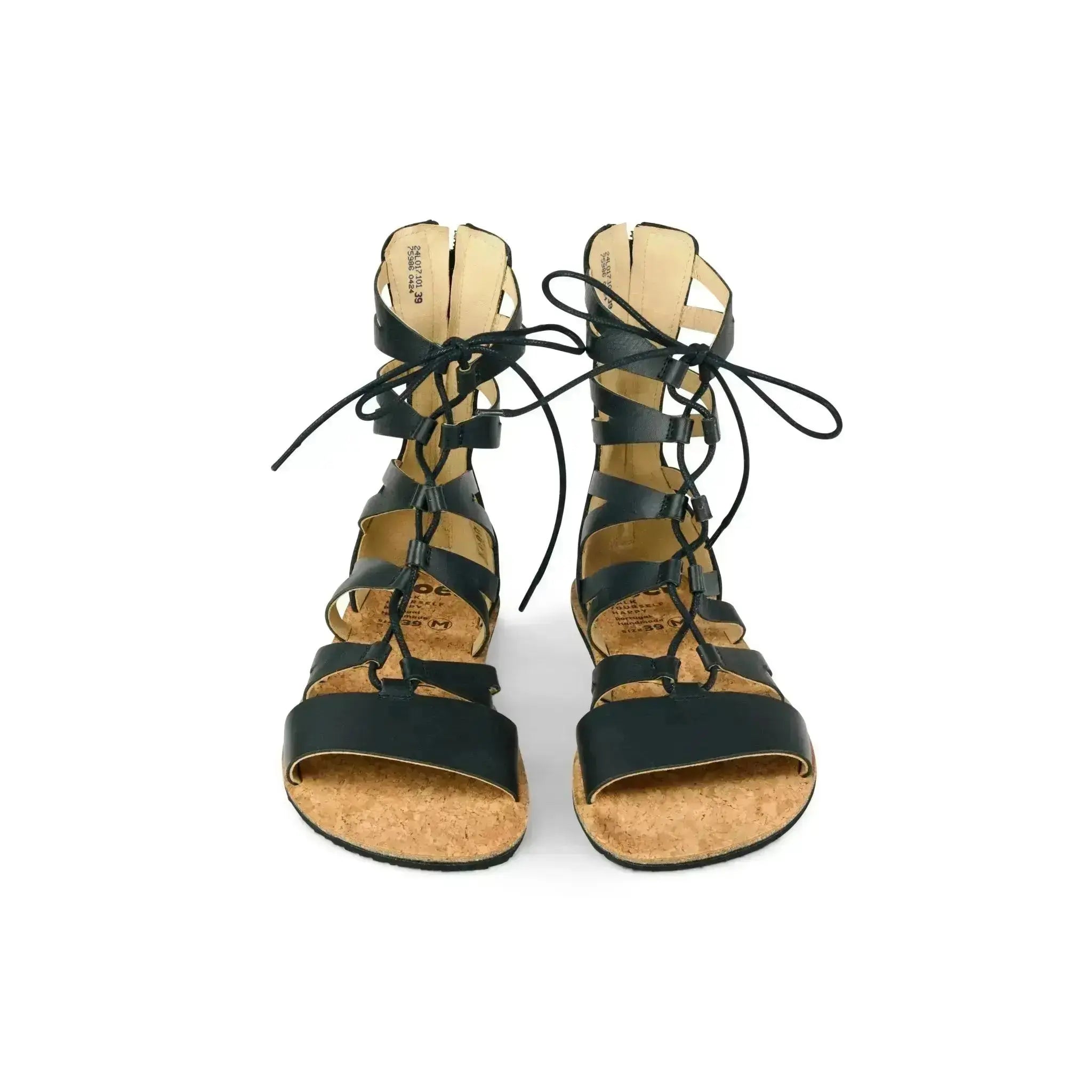 Koel Arina Napa Black - sandalias barefoot romanas de cordones negras para mujer