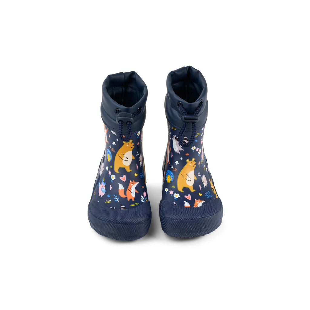 Koel Wibi Bear Blue - botas de agua respetuosas de primeros pasos azules con estampado de ositos  Cacles Barefoot