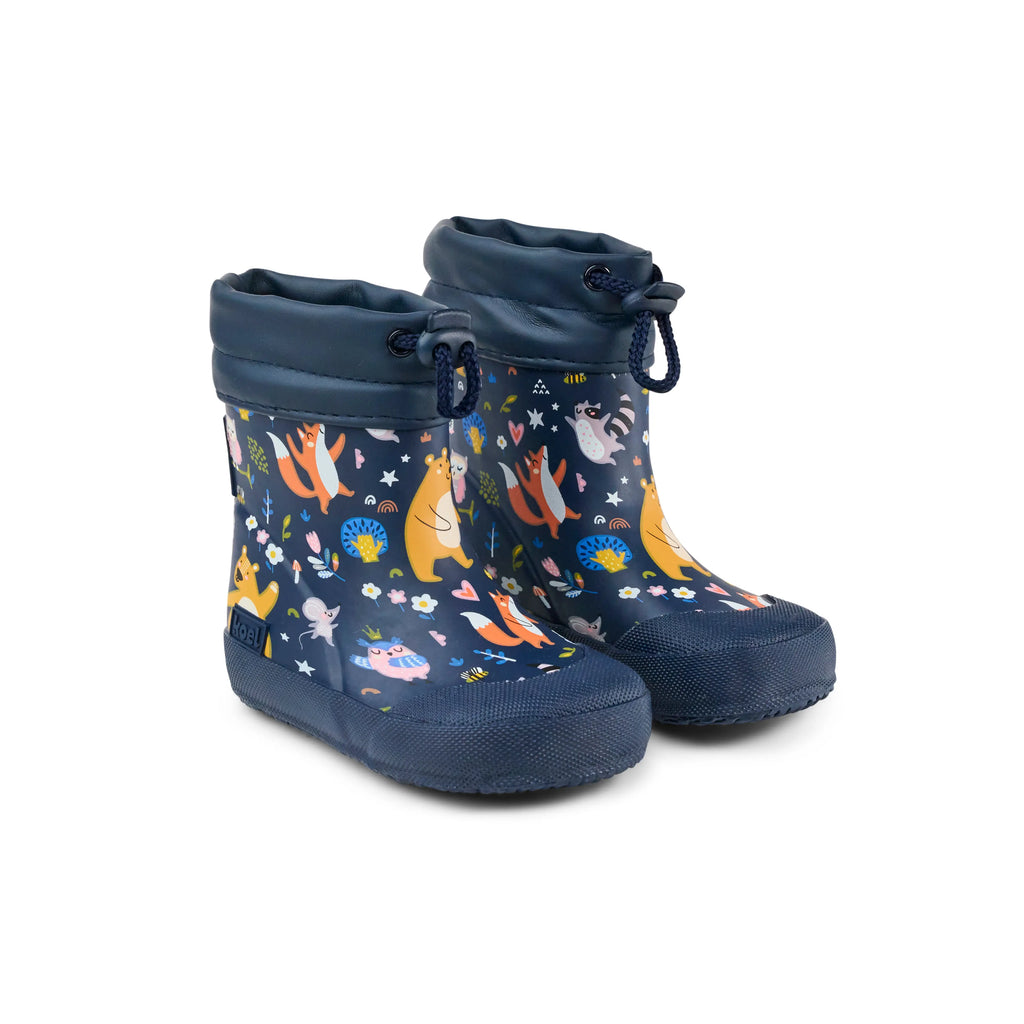 Koel Wibi Bear Blue - botas de agua respetuosas de primeros pasos azules con estampado de ositos  Cacles Barefoot