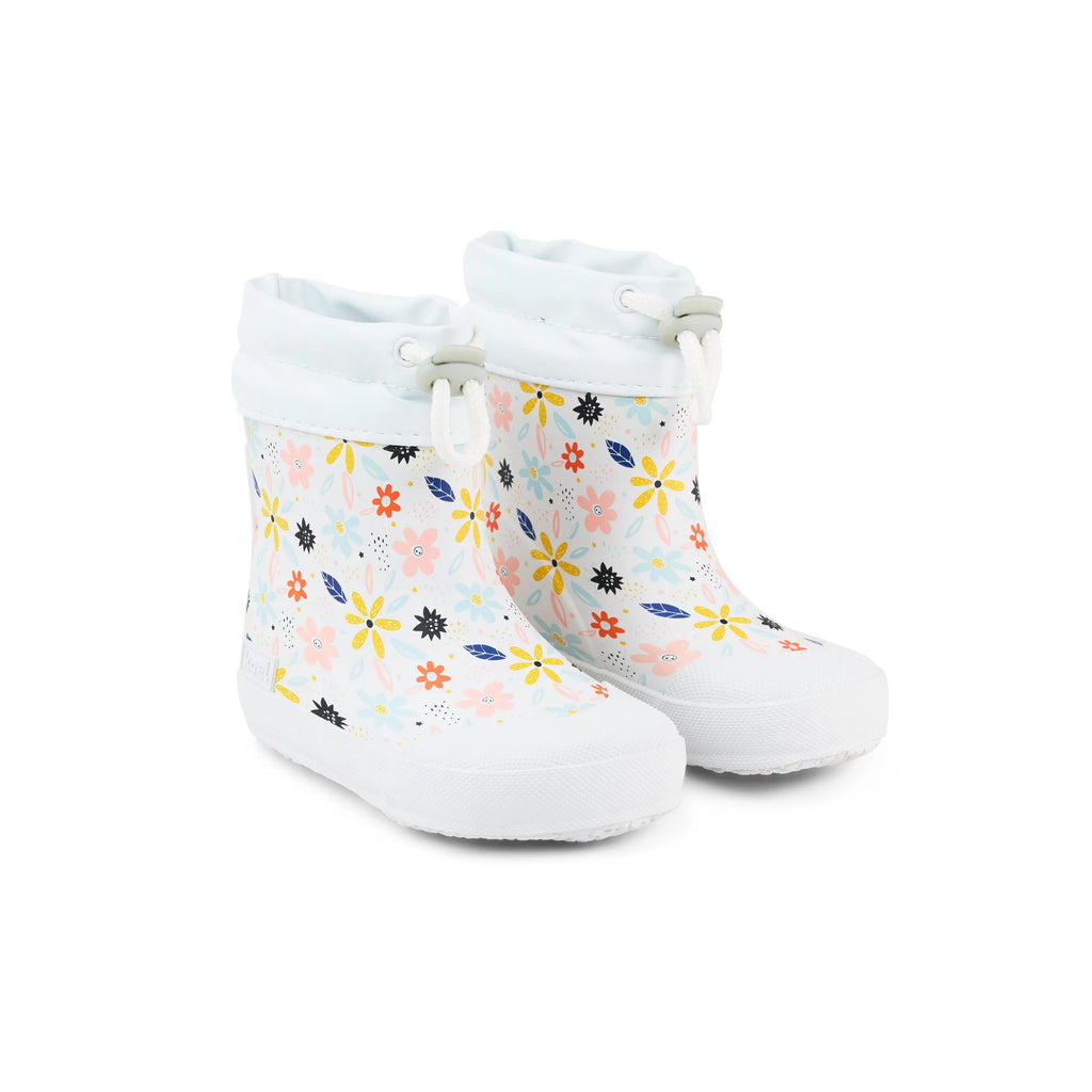 Koel Wibi Flowers White - botas de agua respetuosas de primeros pasos blancas con flores  Cacles Barefoot
