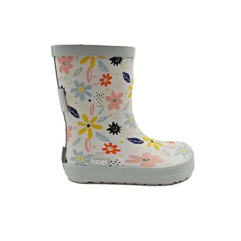 Koel4kids - Wellie White Flowers - botas de agua barefoot infantiles
