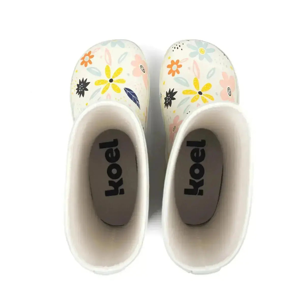 Koel4kids - Wellie White Flowers - botas de agua barefoot infantiles