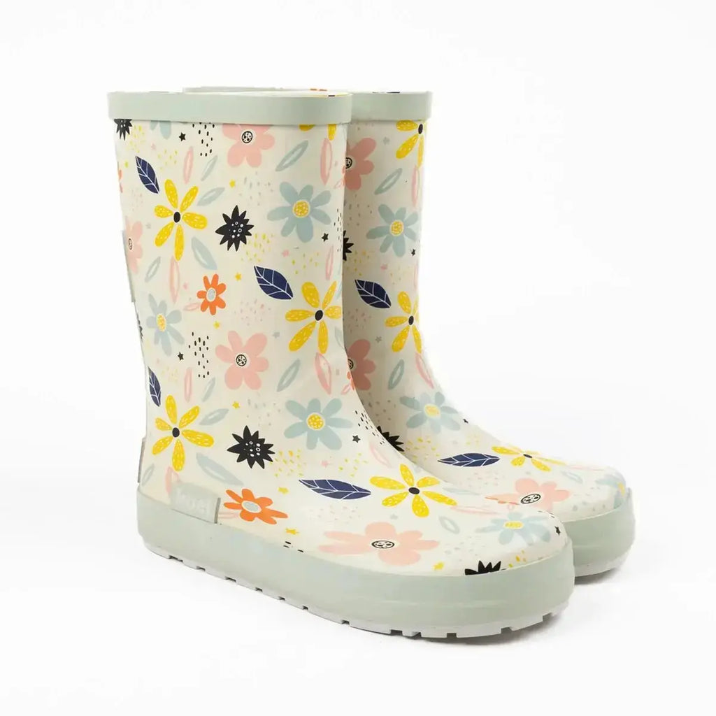 Koel4kids - Wellie White Flowers - botas de agua barefoot infantiles