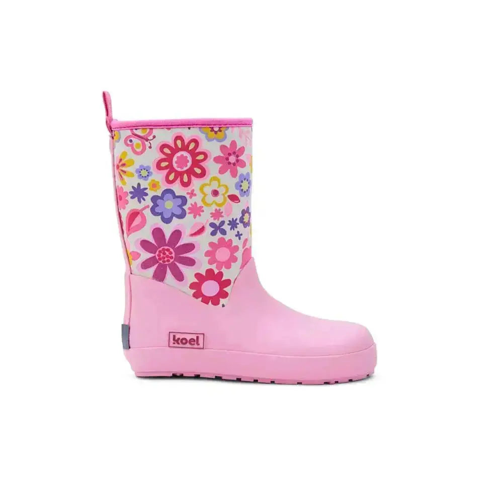 Koel4kids - Bottes de pluie barefoot en néoprène '25 Fuchsia Flowers avec néoprène