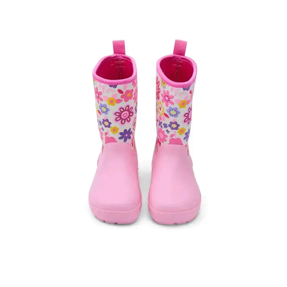 Koel4kids - Bottes de pluie barefoot en néoprène '25 Fuchsia Flowers avec néoprène