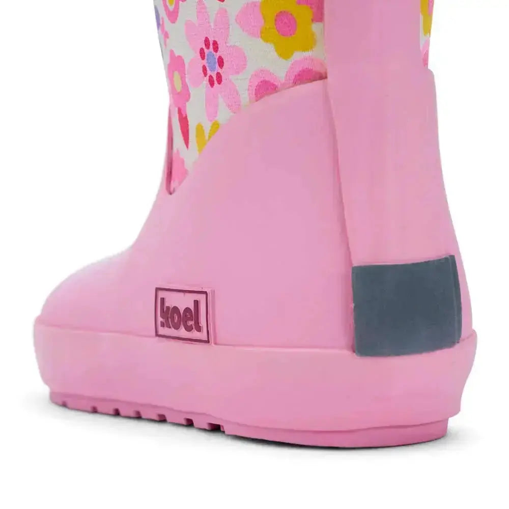 Koel4kids - Bottes de pluie barefoot en néoprène '25 Fuchsia Flowers avec néoprène