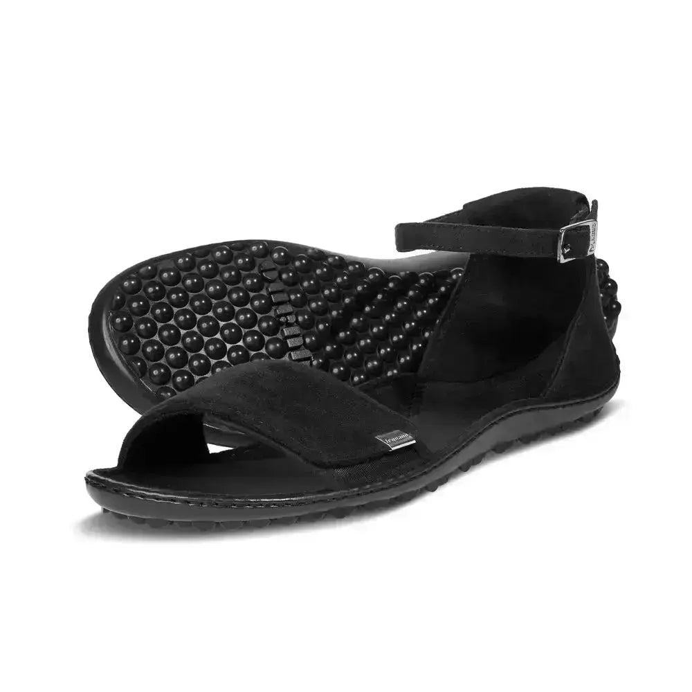 Leguano Jara Schwarz - Sandalias barefoot elegantes negras para mujer