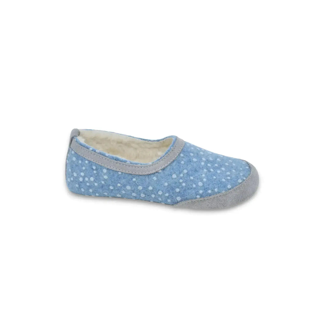 OmaKing - Mini-Suus Blue&Dots- zapatillas de casa barefoot fieltro y lana