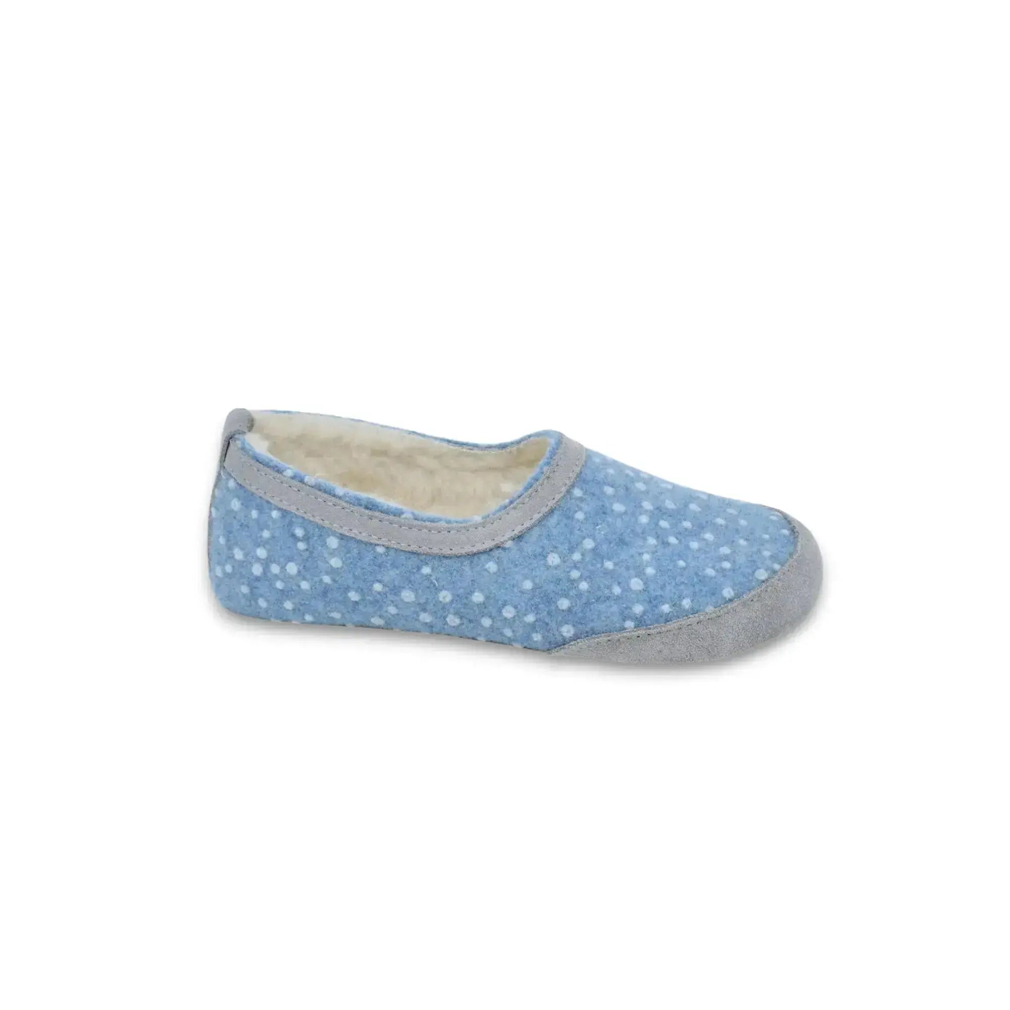 OmaKing - Mini-Suus Blue&Dots- zapatillas de casa barefoot fieltro y lana