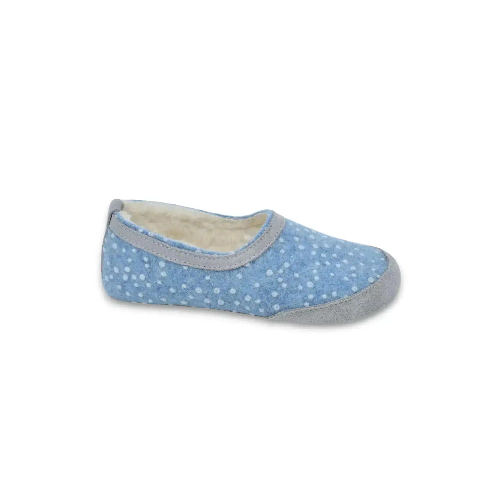 OmaKing - Mini-Suus Bleu&Points - chaussons barefoot en feutre et laine