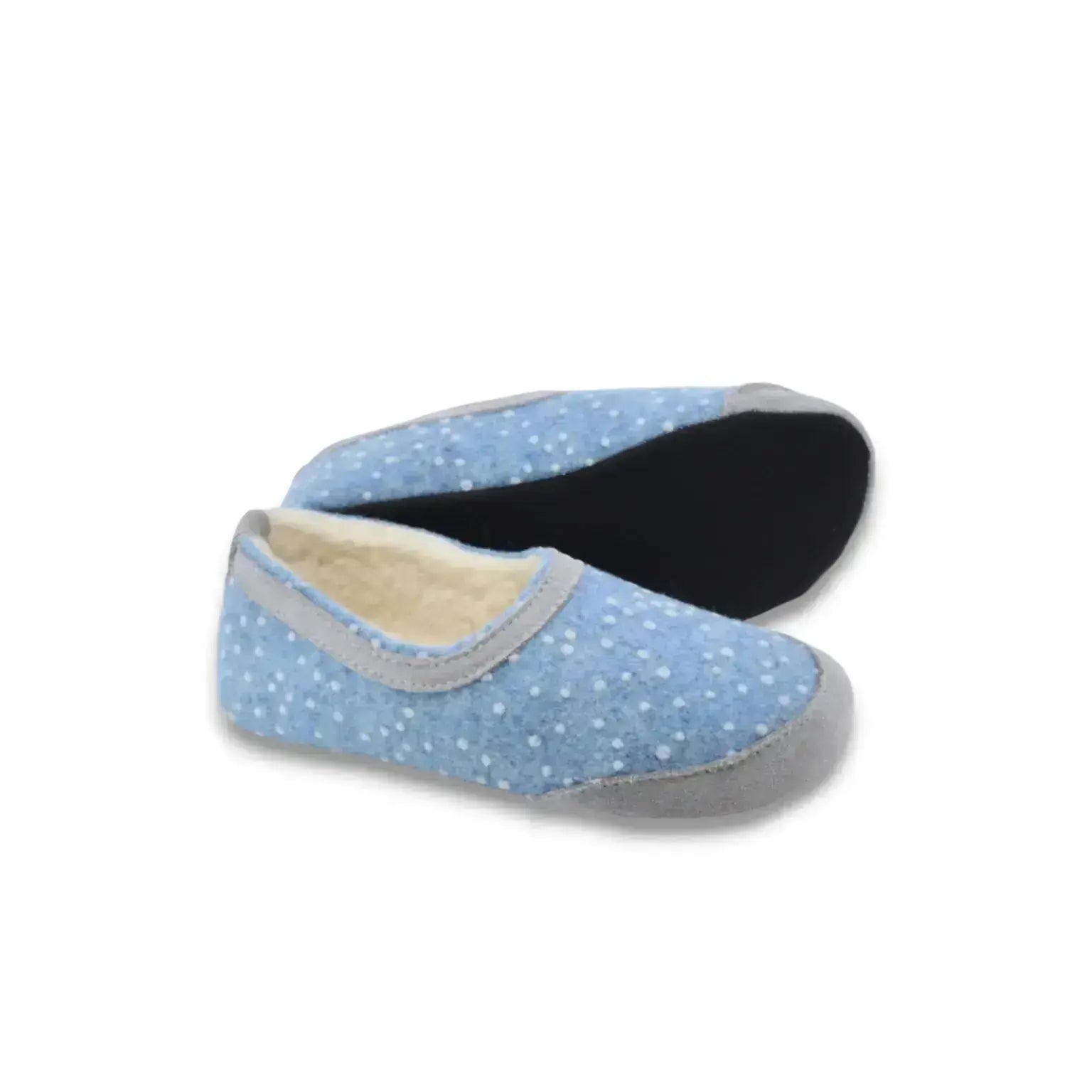 OmaKing - Mini-Suus Bleu&Points - chaussons barefoot en feutre et laine