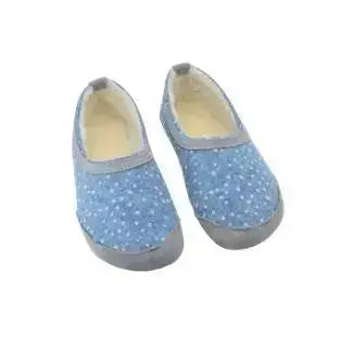 OmaKing - Mini-Suus Bleu&Points - chaussons barefoot en feutre et laine