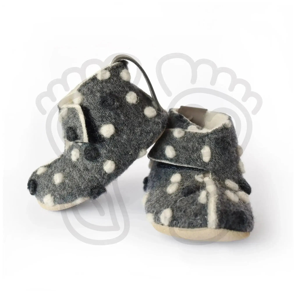 Omaking - Kaku Grey with dots - zapatillas de casa respetuosas infantiles calentitas de lana azules