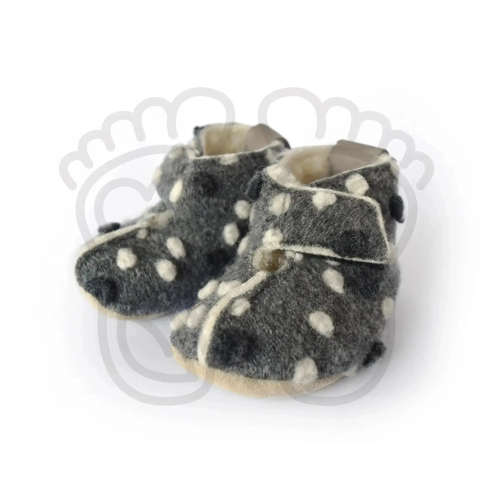 Omaking - Kaku Grey with dots - zapatillas de casa respetuosas infantiles calentitas de lana azules
