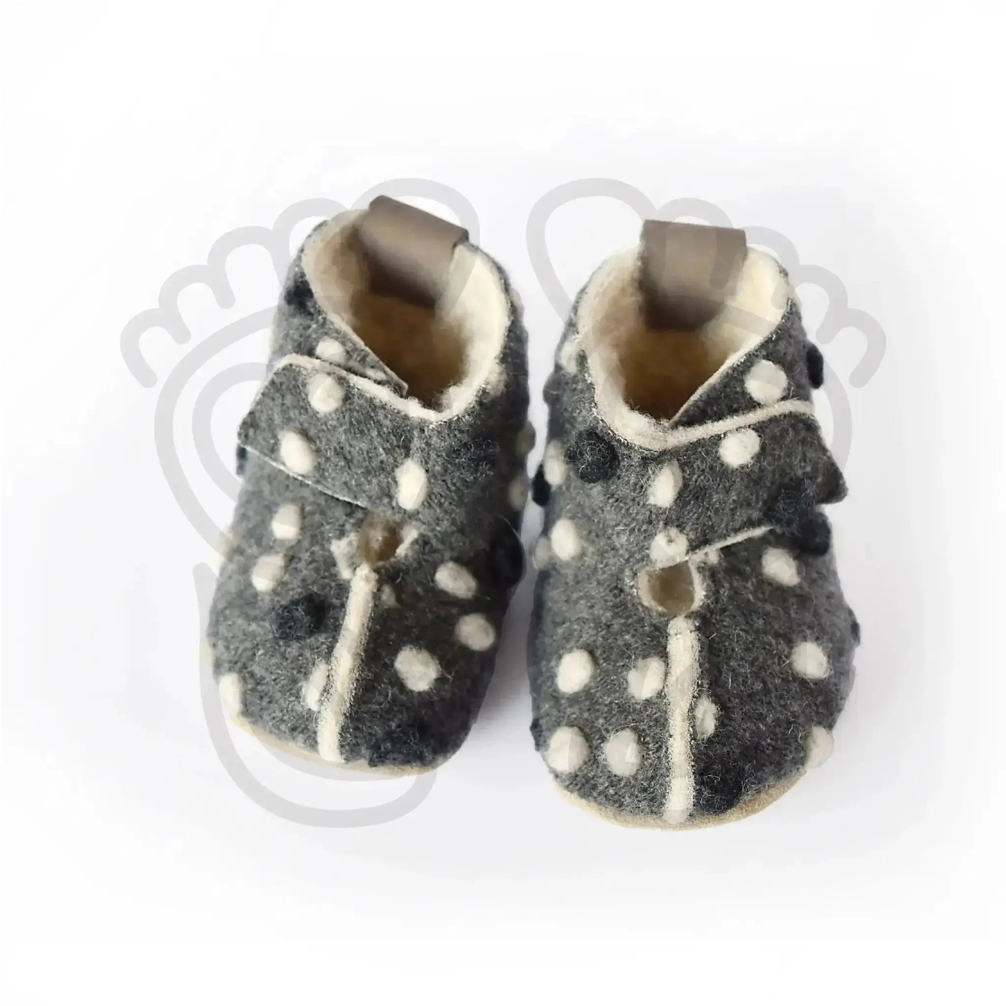 Omaking - Kaku Grey with dots - zapatillas de casa respetuosas infantiles calentitas de lana azules