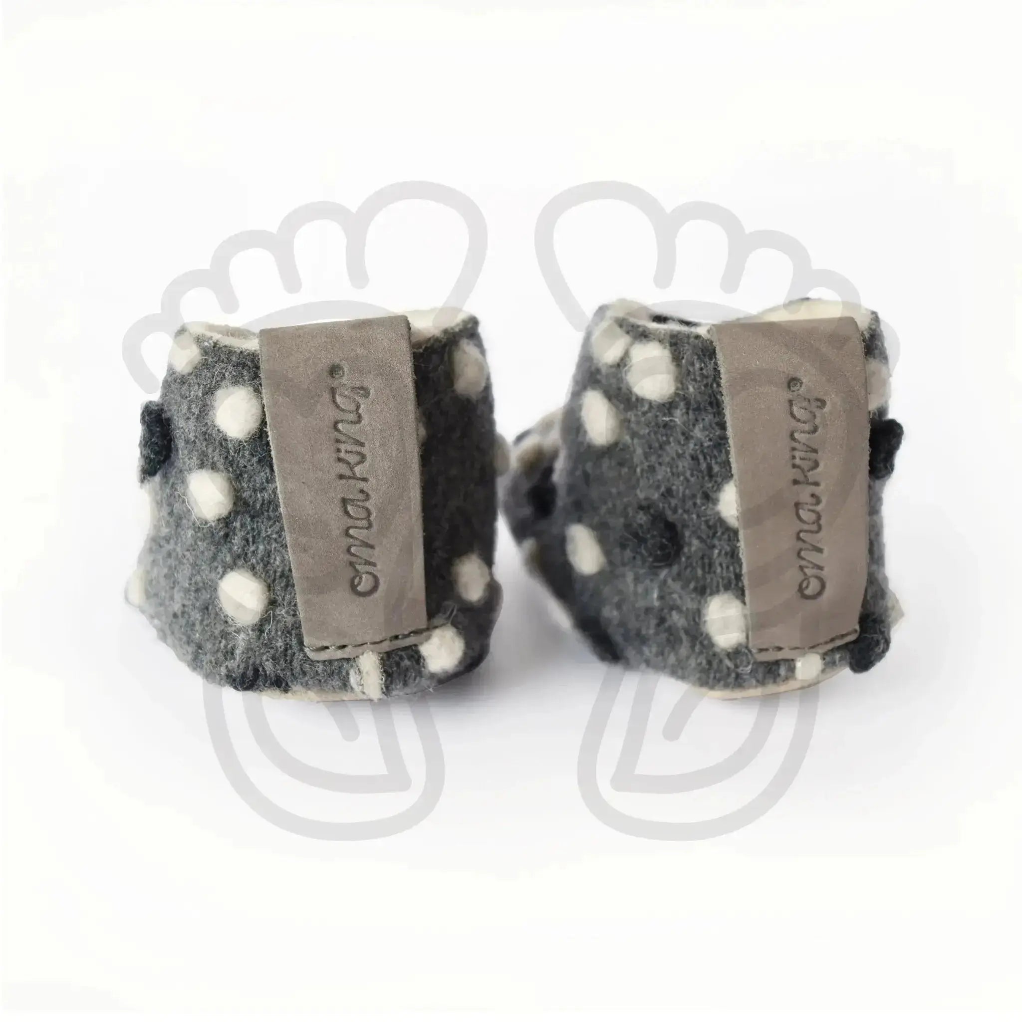 Omaking - Kaku Grey with dots - zapatillas de casa respetuosas infantiles calentitas de lana azules