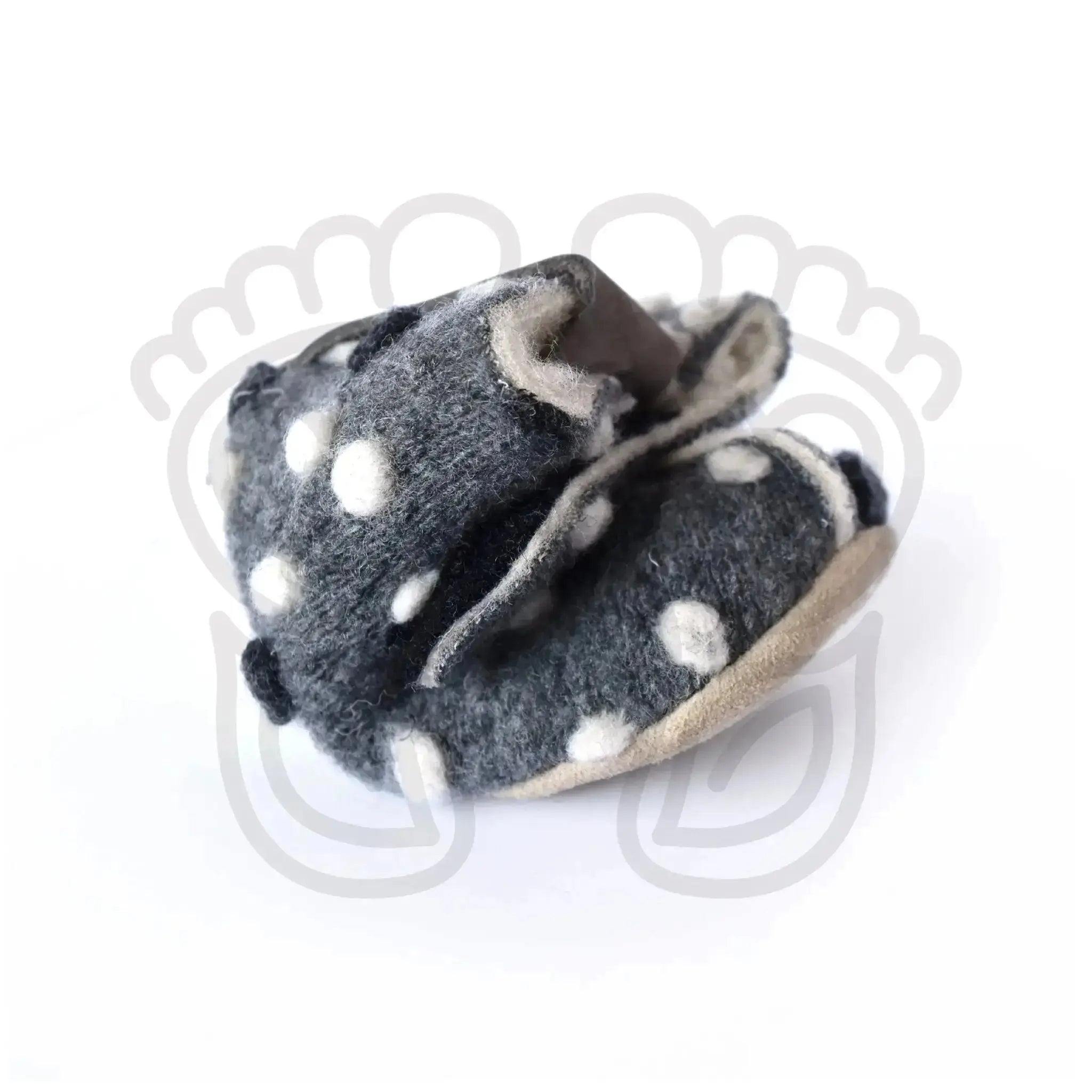 Omaking - Kaku Grey with dots - zapatillas de casa respetuosas infantiles calentitas de lana azules