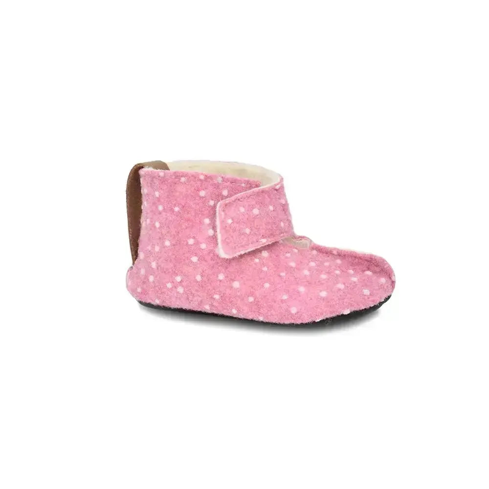 Omaking - Kaku Pink with dots - zapatillas de casa respetuosas calentitas de lana rosas