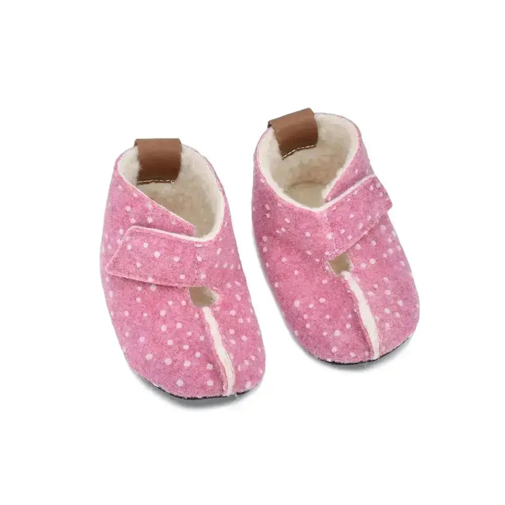 Omaking - Kaku Pink with dots - zapatillas de casa respetuosas calentitas de lana rosas