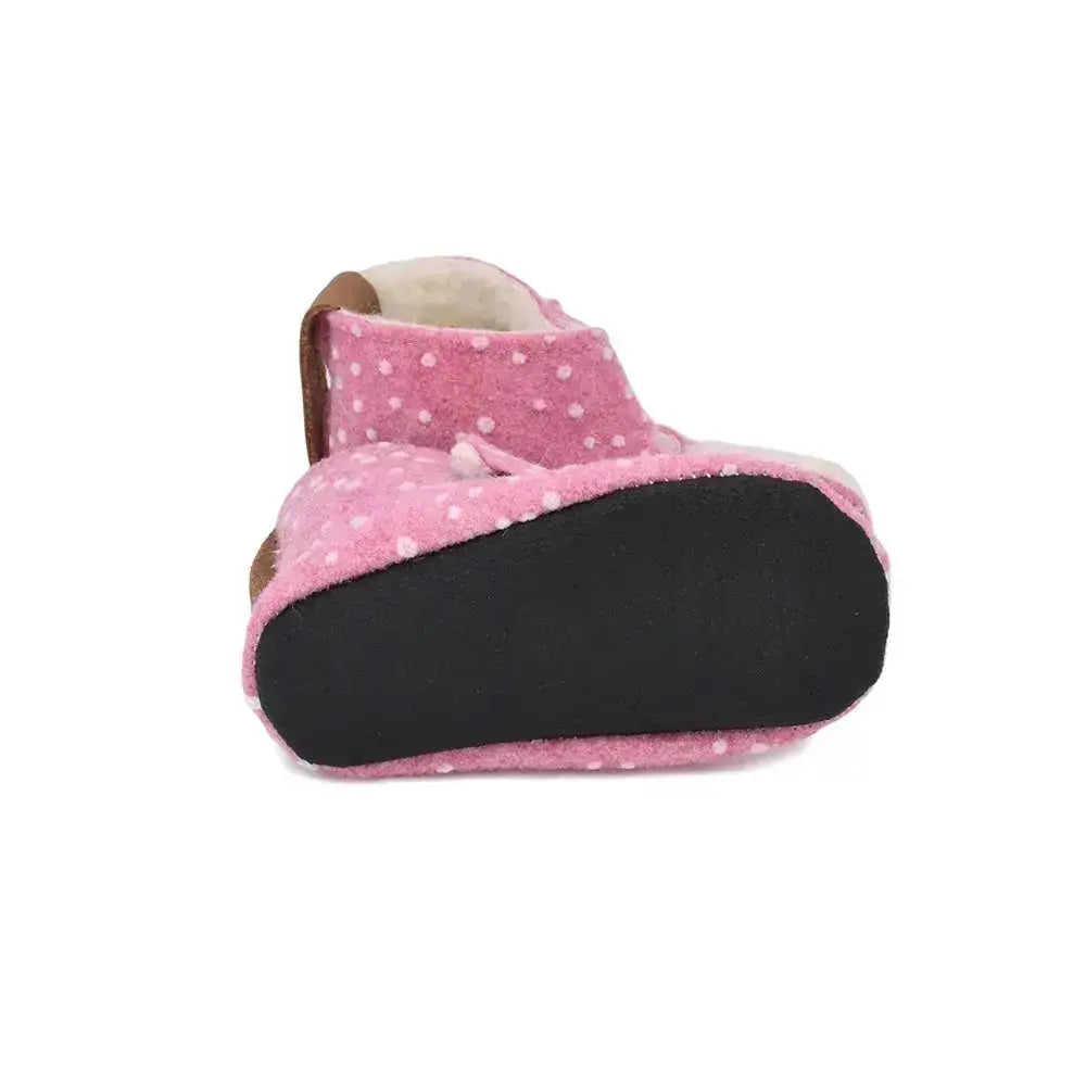 Omaking - Kaku Pink with dots - zapatillas de casa respetuosas calentitas de lana rosas
