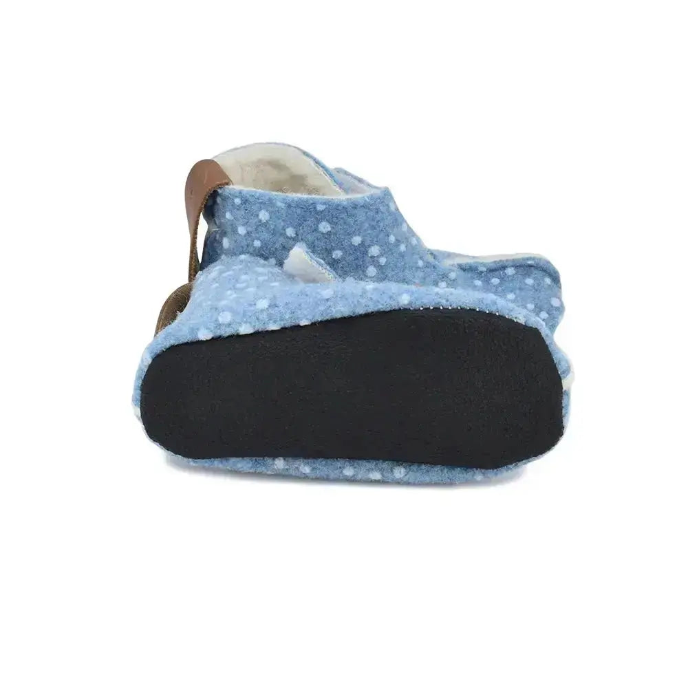 Omaking - Kaku blue with dots - zapatillas de casa respetuosas infantiles calentitas de lana azules
