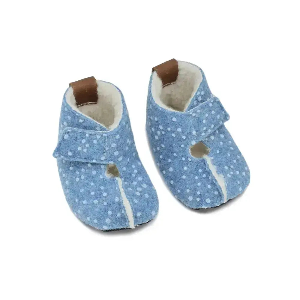 Omaking - Kaku blue with dots - zapatillas de casa respetuosas infantiles calentitas de lana azules