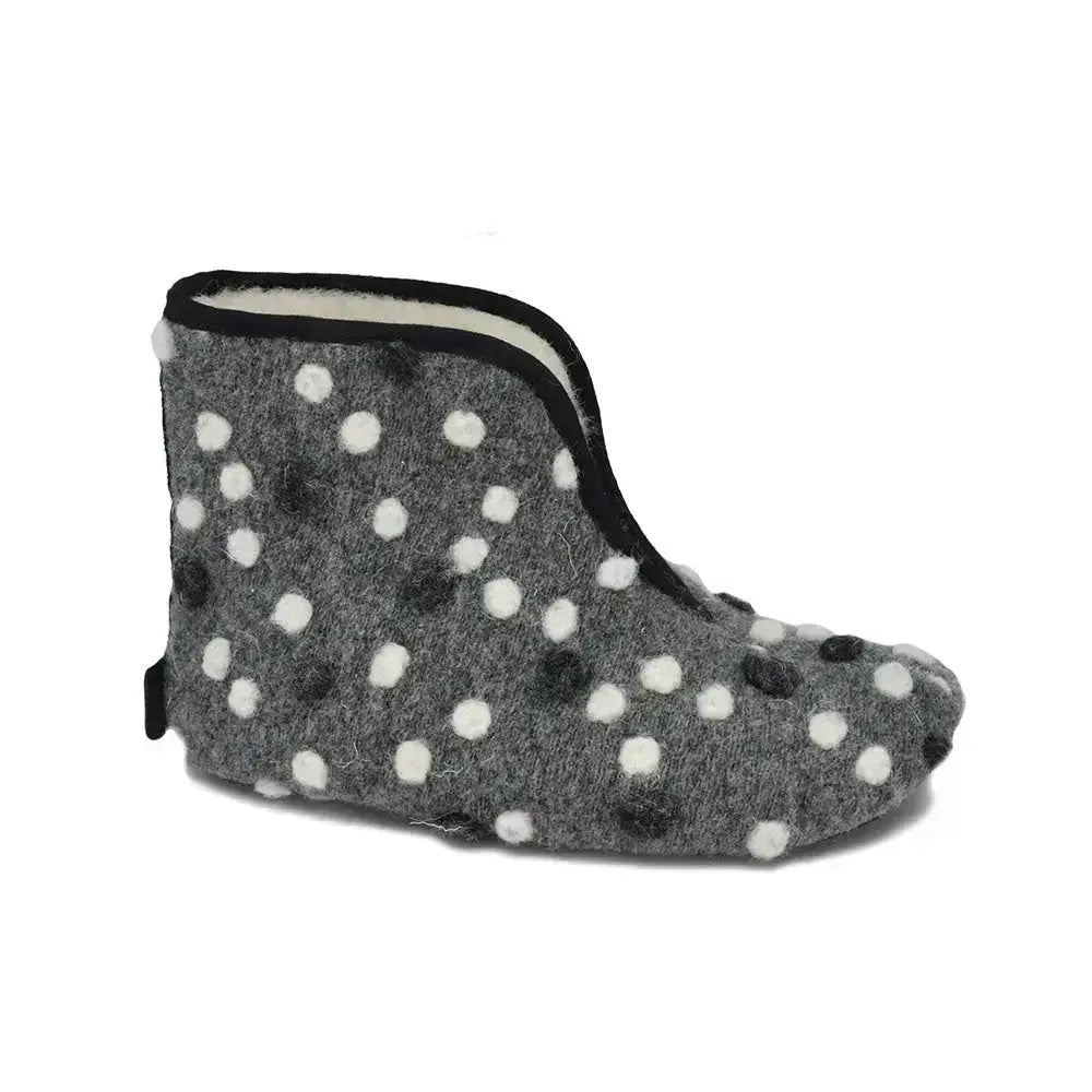 Omaking - Trolla Kids Grey Dots - chaussons barefoot en laine pour enfants