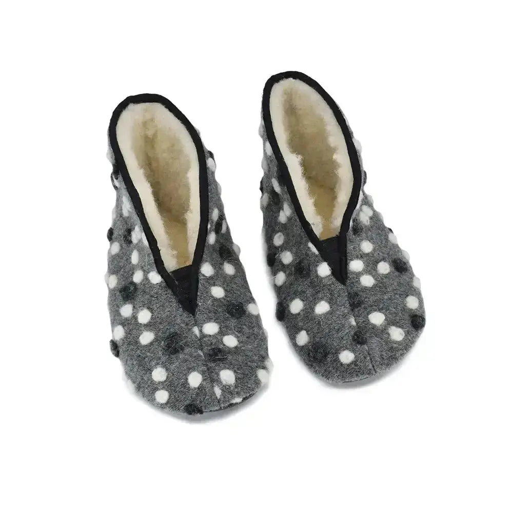 Omaking - Trolla Kids Grey Dots - chaussons barefoot en laine