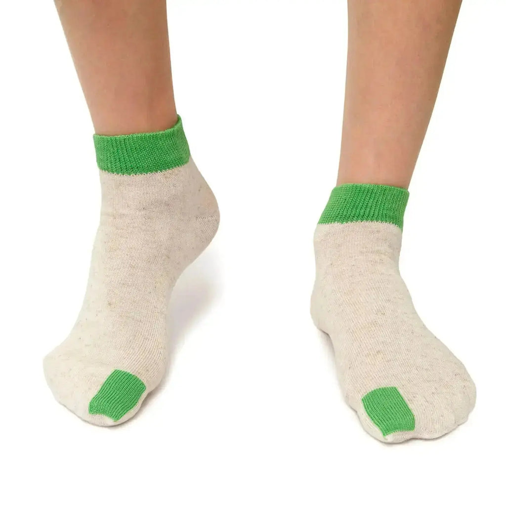 Plus12 - Sneaker Tencel y Lino Natural + Green - Calcetines respetuosos tobilleros