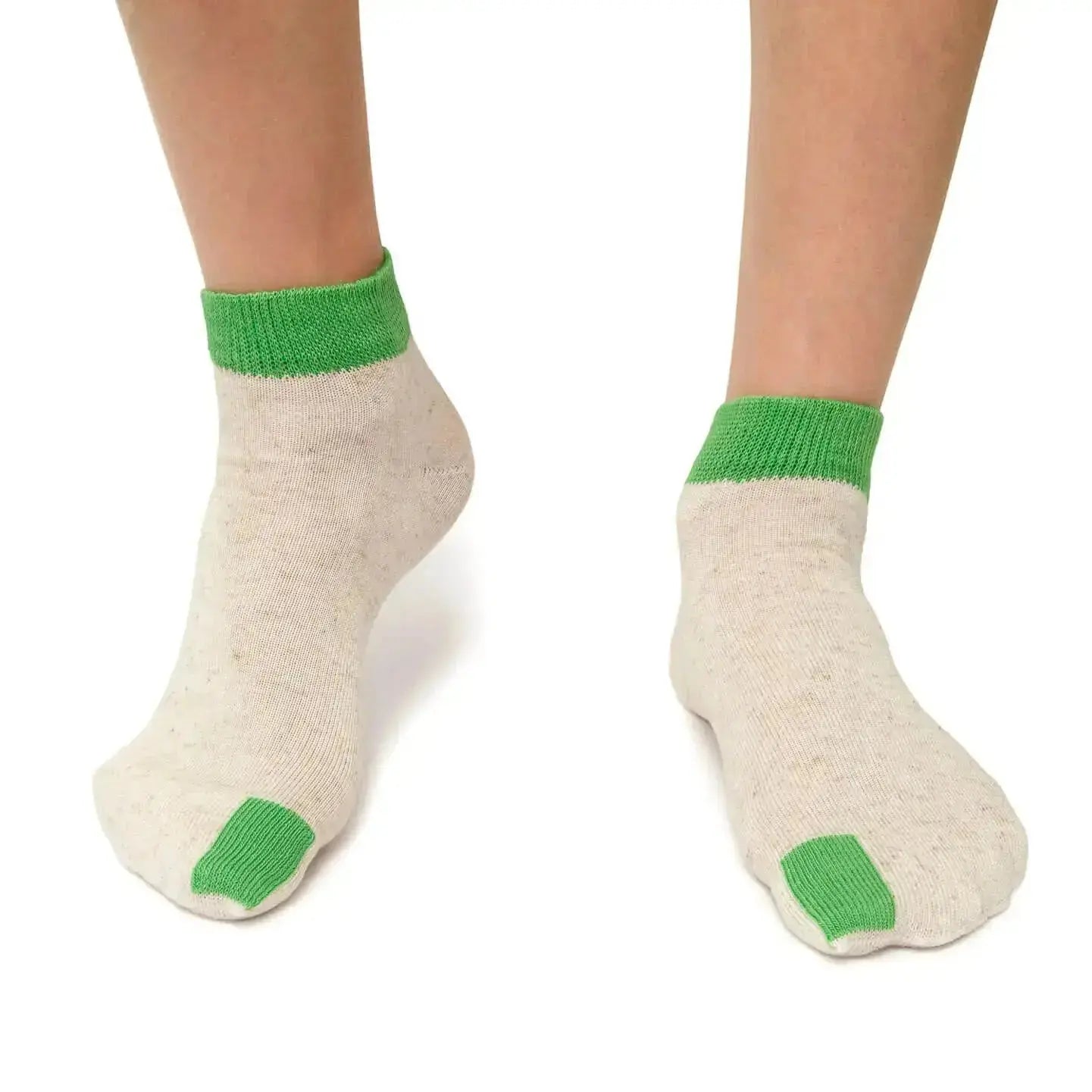 Plus12 - Sneaker Tencel y Lino Natural + Green - Calcetines respetuosos tobilleros