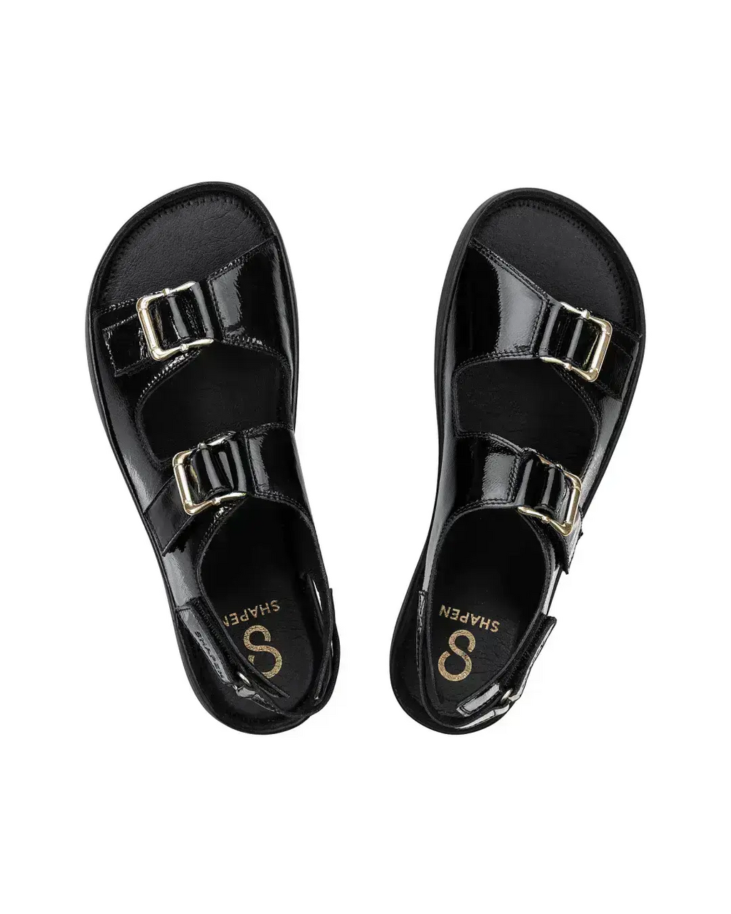 Shapen Dazzle Black - Sandalias barefoot de hebillas negras para mujer