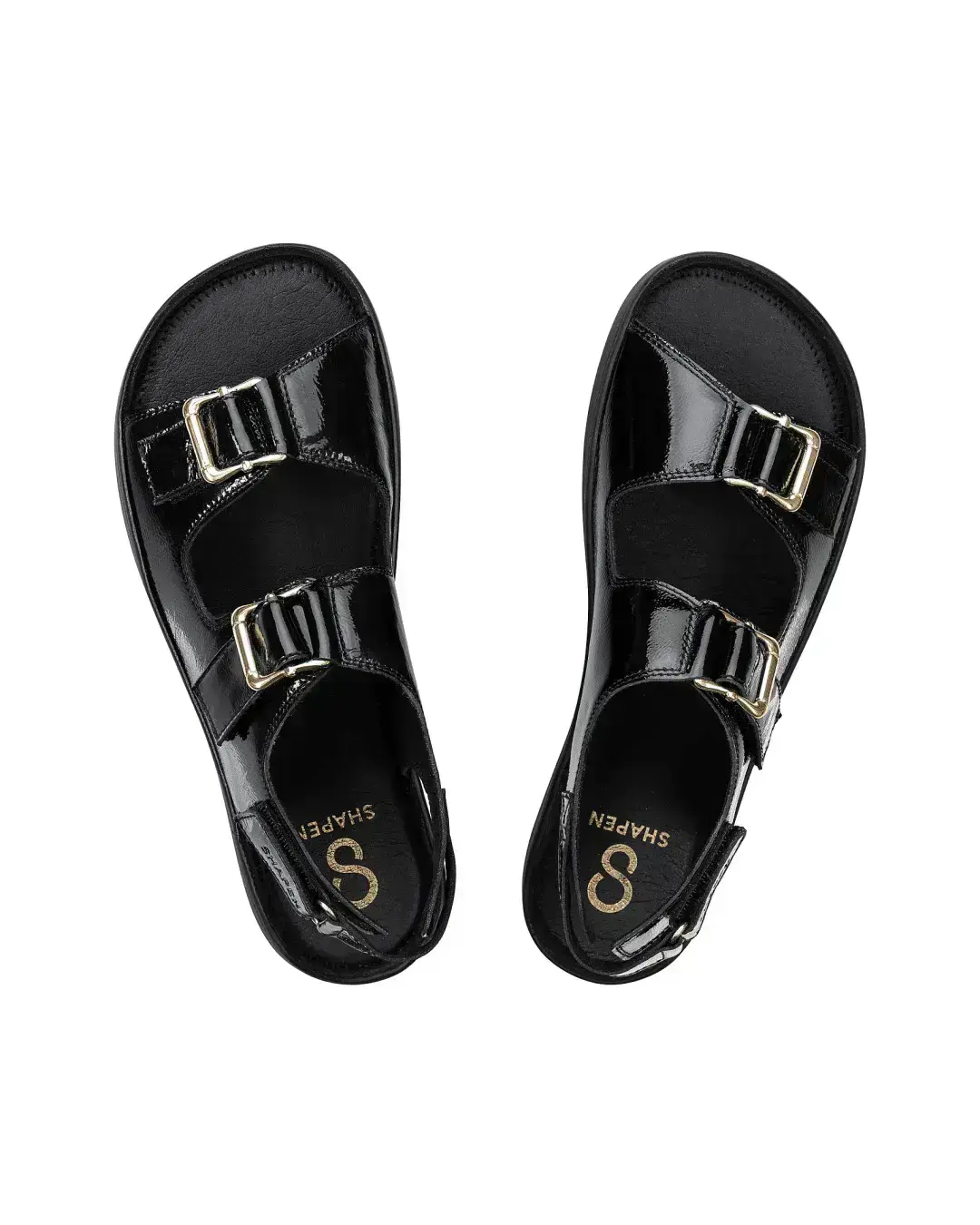 Shapen Dazzle Black - Sandalias barefoot de hebillas negras para mujer