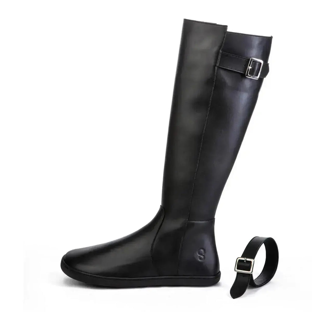 Shapen - Glam Knee Black Leather - Botas altas barefoot