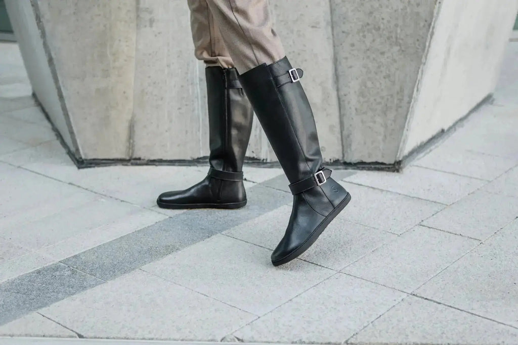 Shapen - Glam Knee Black Leather - Botas altas barefoot