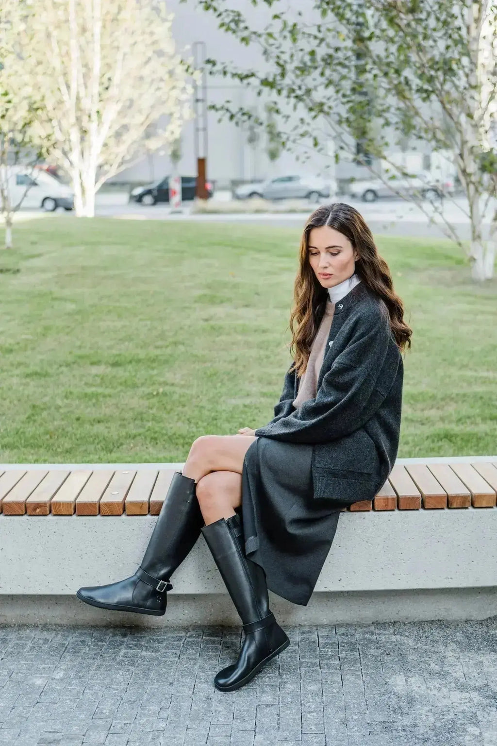 Shapen - Glam Knee Black Leather - Botas altas barefoot