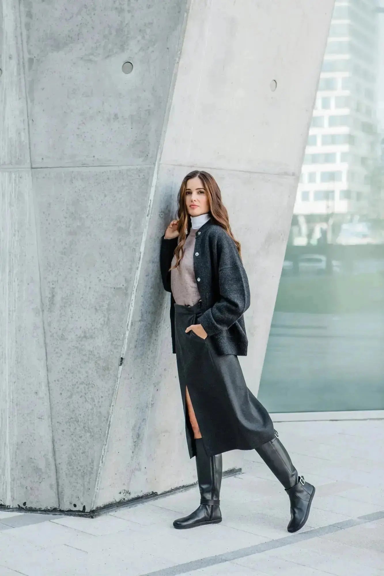 Shapen - Glam Knee Black Leather - Botas altas barefoot