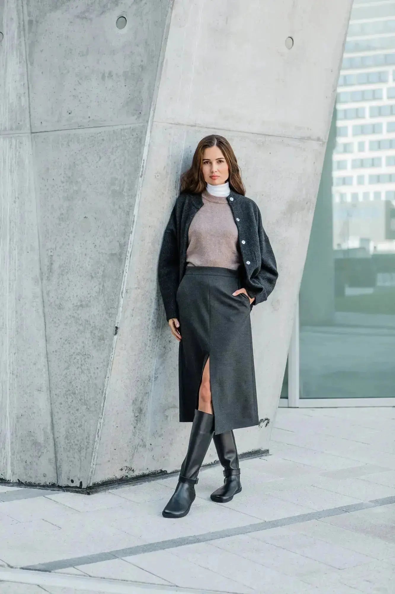 Shapen - Glam Knee Black Leather - Botas altas barefoot
