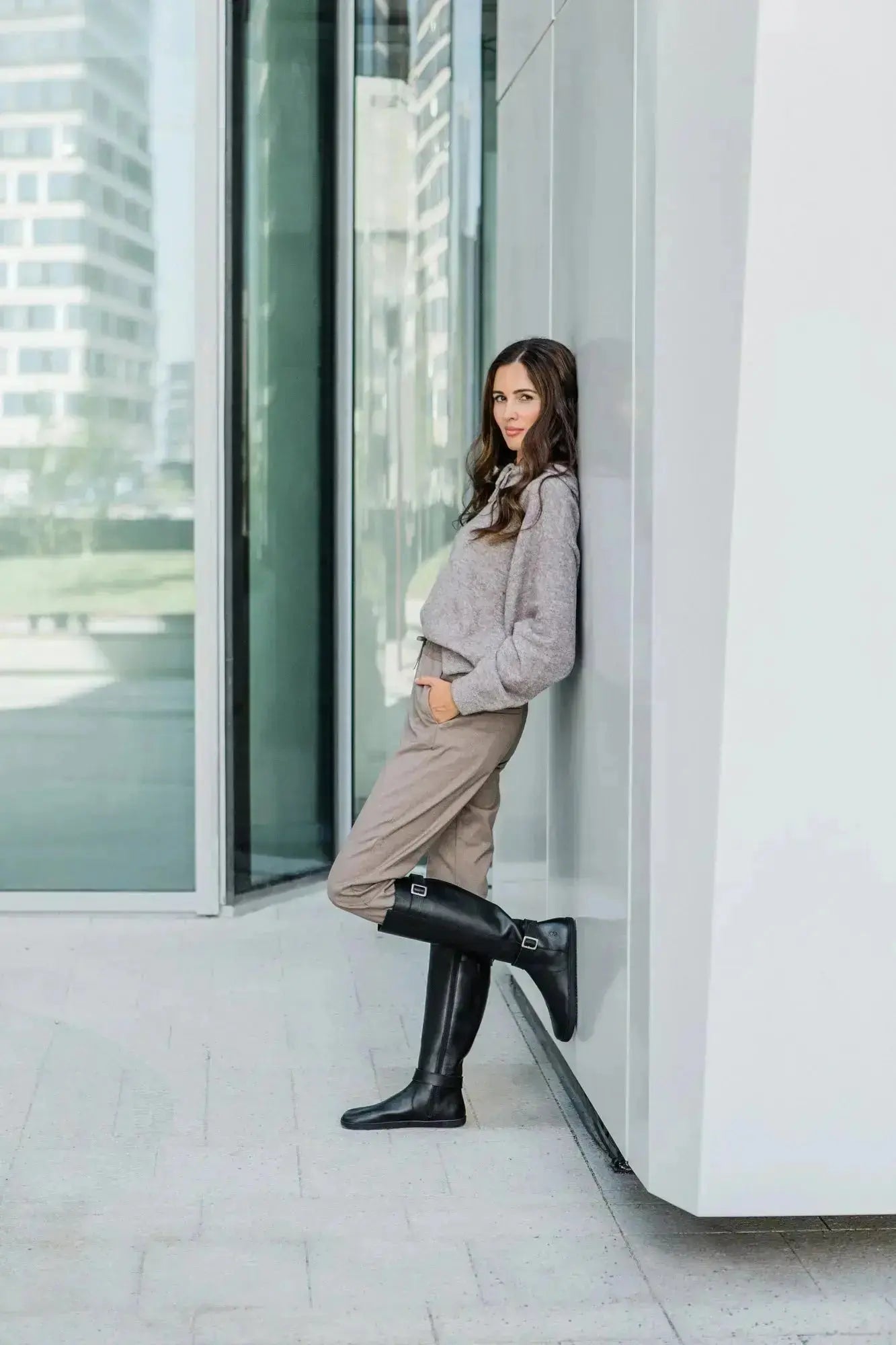 Shapen - Glam Knee Black Leather - Botas altas barefoot