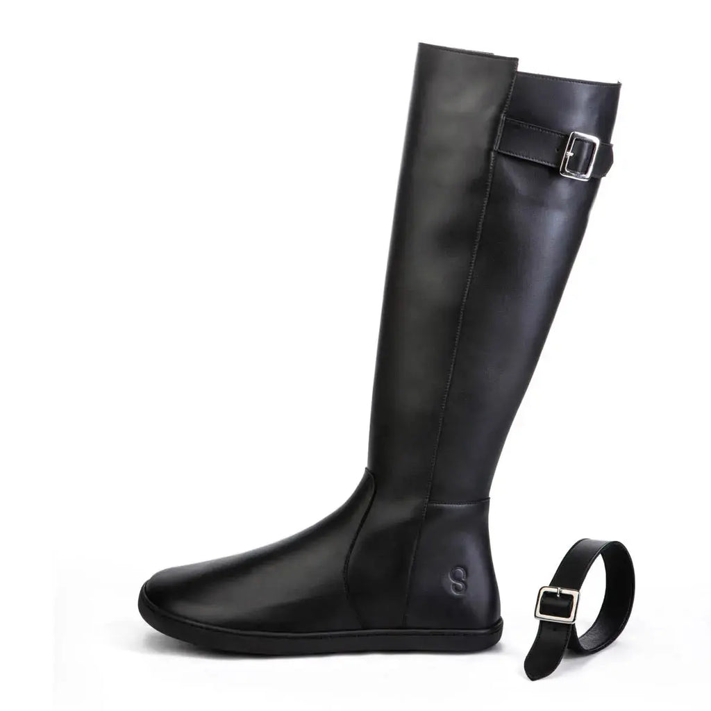 Shapen - Glam Knee Black Leather Vegan - Bottes hautes barefoot