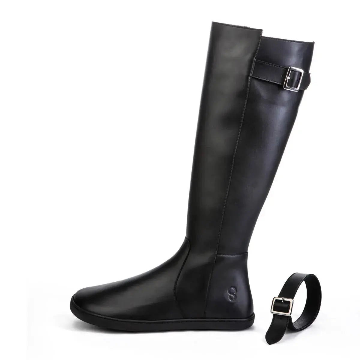 Shapen - Glam Knee Black Leather Vegan - Botas altas barefoot