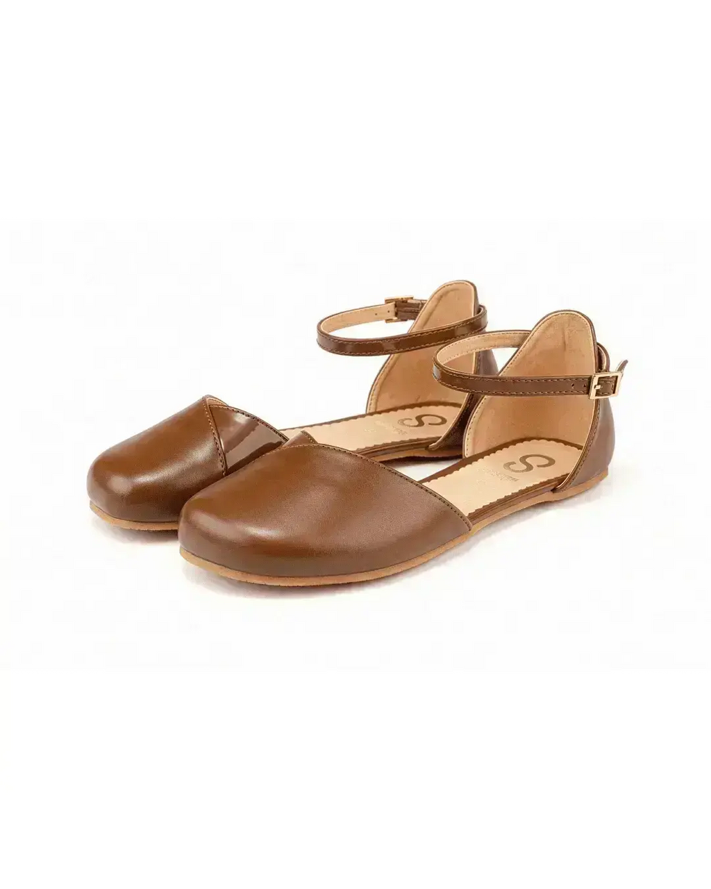 Shapen – Poppy Cognac - Bailarinas abiertas barefoot marrones para mujer